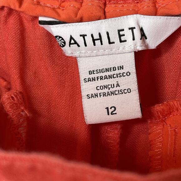 Athleta Playa Linen Wide Leg Crop Pant Beachy Boho Lagenlook Coral Culottes 12 - Picture 8 of 10